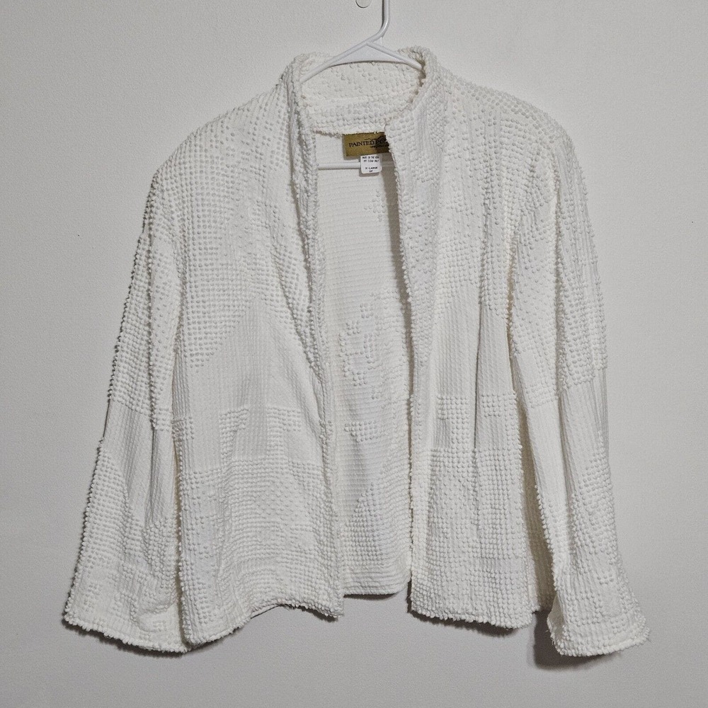 PAINTED PONY Jacket Size XL Solid White‎ Knobby Textured Open Front Cardigan USA